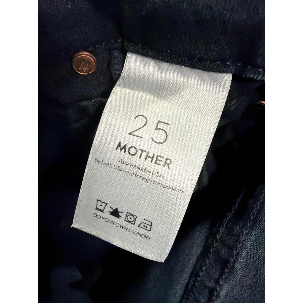 MOTHER Looker Ankle Fray Jeans Black Distressed High‎ Rise Skinny Leg Size 25